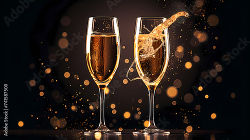 Toasting with champagne glasses against sparkling fireworks background