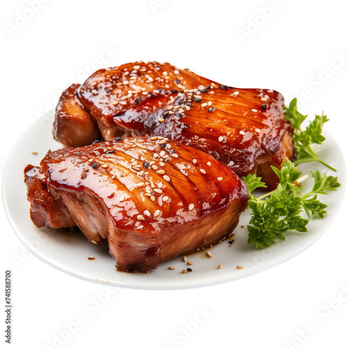 Spicy Peking Pork Chops isolated on white background photo