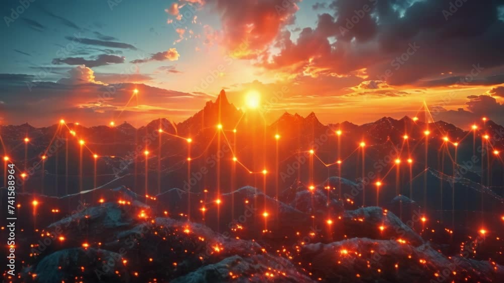 Sun Setting Over Mountain Range