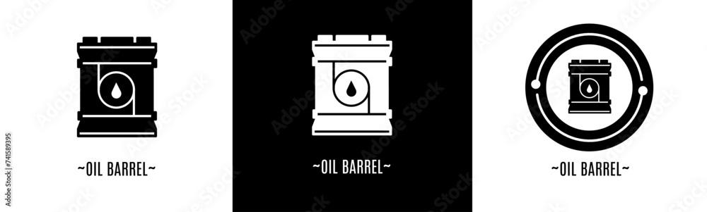 Oil barrel logo set. Collection of black and white logos. Stock vector. Oil barrel logo set. Collection of black and white logos. Stock vector.