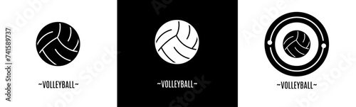 Volleyball logo set. Collection of black and white logos. Stock vector.