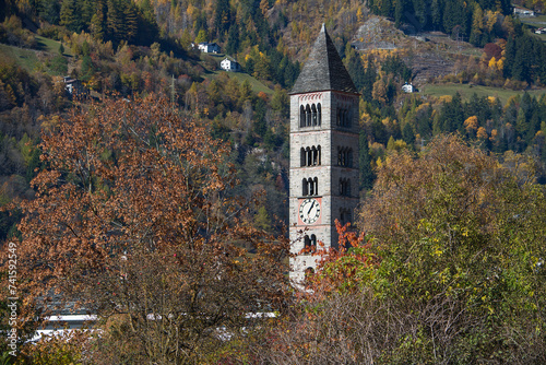 Turm der katholischen Kirche St. Viktor, Poschiavo, Kanton Graubünden, Schweiz photo