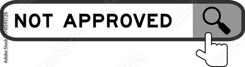 Search banner in word not approved with hand over magnifier icon on white background