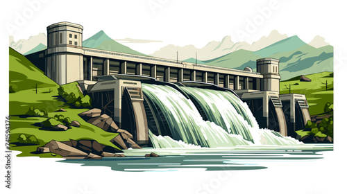 Abstract hydroelectric dam producing green energy. simple Vector art