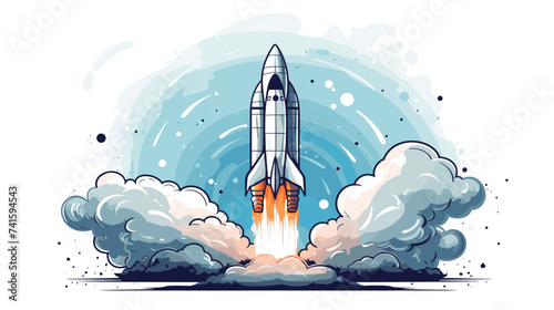 Abstract rocket ship taking off with creative elements as exhaust. simple Vector art
