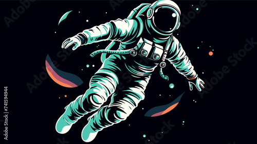 Abstract retro astronaut floating in zero gravity. simple Vector art