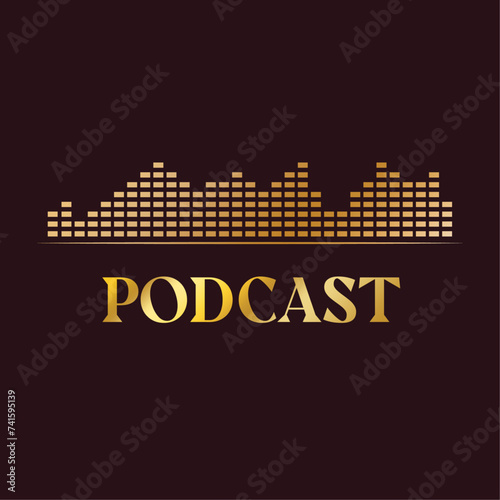 Cover for podcast show. Gold gradient. Vector illustration. Sound wave, soundtrack. Templates for blogging and streaming.