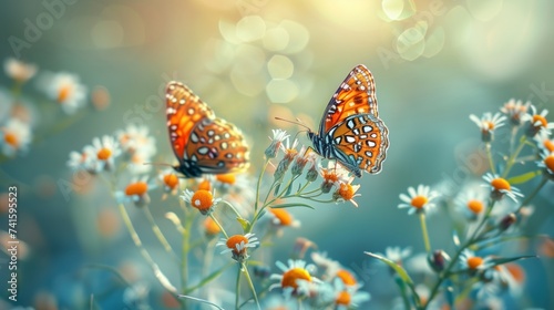 Butterflies fluttering over wildflowers. © Old Man Stocker