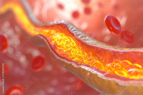 Cholesterol plaque in artery with Human heart anatomy photo