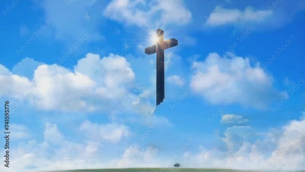 Crucifixion of Jesus Christ - Cross with clouds and sunlight. 4k looping animation Crucifixion of Jesus Christ - Cross with clouds and sunlight. 4k looping animation