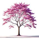 A large pink tree stands alone on a white background