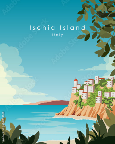 Ischia Island travel poster, Italy poster, banner