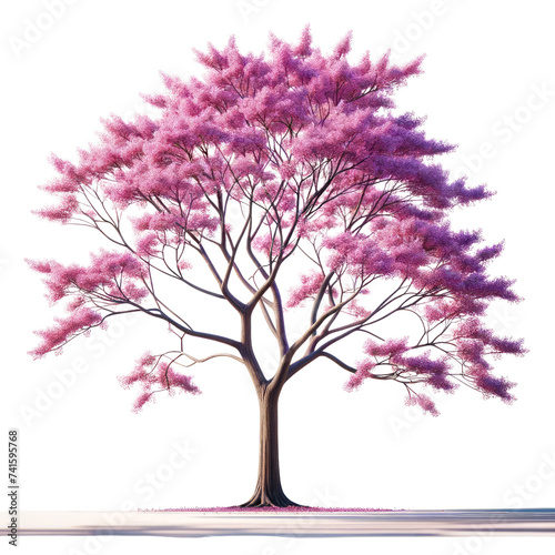 A large pink tree stands alone on a white background © peerasak