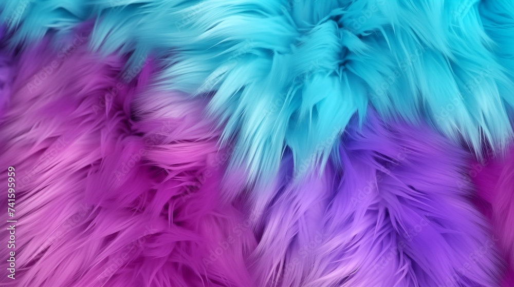 Gently waving turquoise and purple plush monster fake fur texture