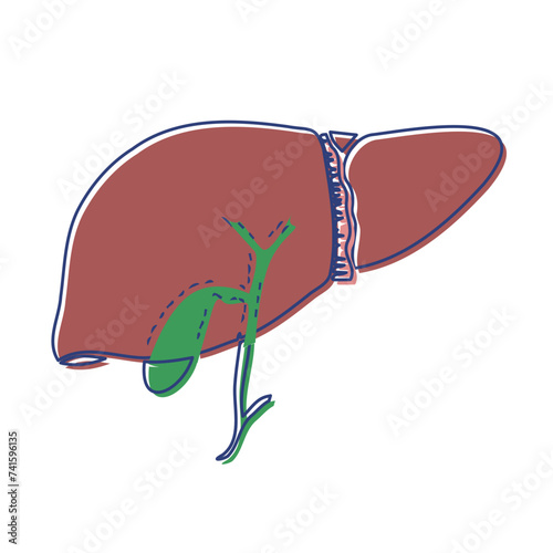 Liver stker. Medical banner. Vector illustration