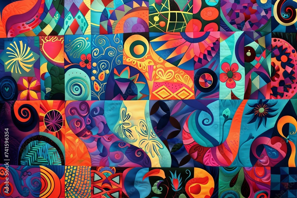 Naklejka premium Illustration of a colorfull themed quilt pattern, background.