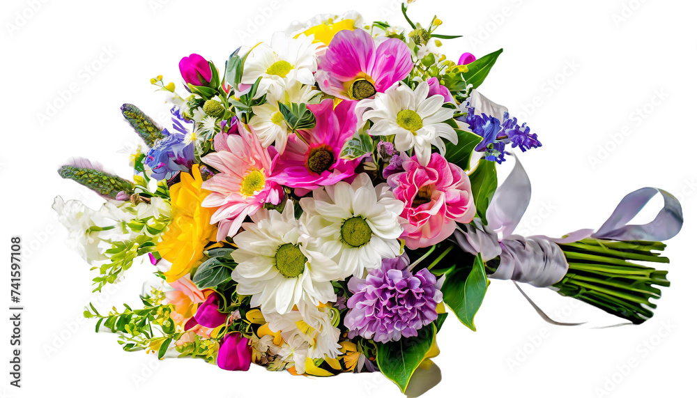 Kolorowy bukiet kwiatów na przeźroczystym tle - obrazy, fototapety, plakaty 