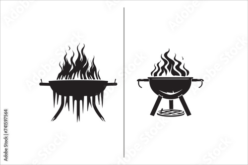 Barbecue grill Silhouette vector icon design and Grill bbq vector icon set illustration. BBQ silhouette vector on White background.