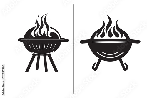 Barbecue grill Silhouette vector icon design and Grill bbq vector icon set illustration. BBQ silhouette vector on White background.