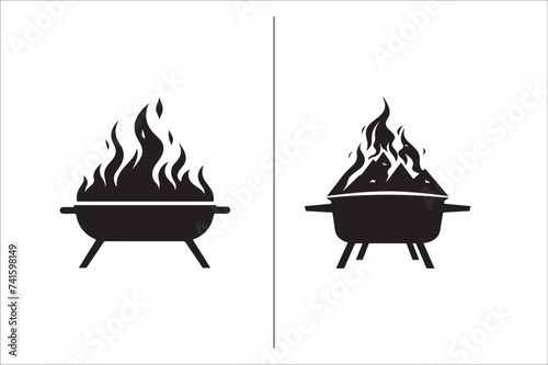 Barbecue grill Silhouette vector icon design and Grill bbq vector icon set illustration. BBQ silhouette vector on White background.