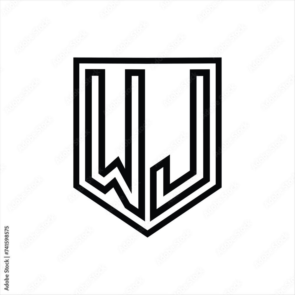 WJ Letter Logo monogram shield geometric line inside shield isolated style design WJ Letter Logo monogram shield geometric line inside shield isolated style design