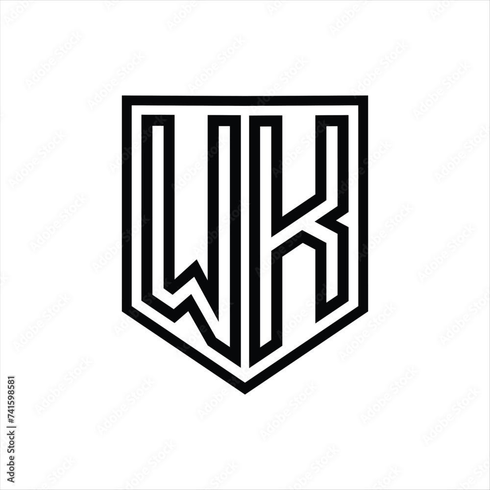 WK Letter Logo monogram shield geometric line inside shield isolated style design WK Letter Logo monogram shield geometric line inside shield isolated style design