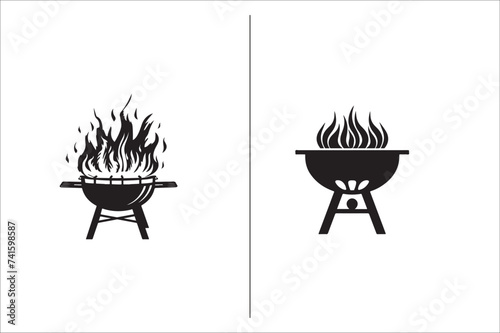 Barbecue grill Silhouette vector icon design and Grill bbq vector icon set illustration