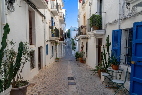 picturesque city street in the Dalt Vila historic old town of Eivissa on Ibiza © makasana photo