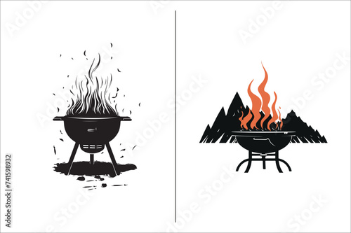 Barbecue grill Silhouette vector icon design and Grill bbq vector icon set illustration