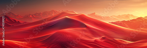 abstract landscape with waves on a red background photo