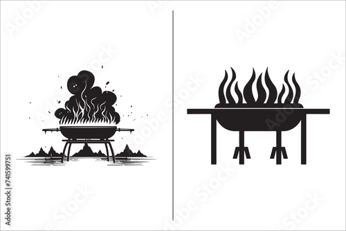 Barbecue grill Silhouette vector icon design and Grill bbq vector icon set illustration. BBQ silhouette vector on White background.