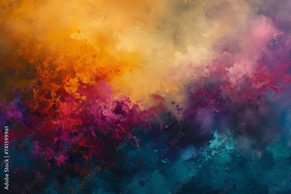colorful splash paint, in the style of spectacular backdrops,  ethereal cloudscapes,  smokey background
