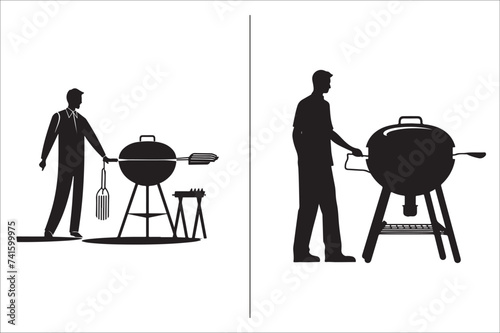 Barbecue grill Silhouette vector icon design and Grill bbq vector icon set illustration. BBQ silhouette vector on White background.