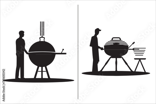 Barbecue grill Silhouette vector icon design and Grill bbq vector icon set illustration. BBQ silhouette vector on White background.