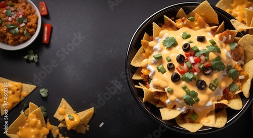 Nachos with cheese sauce in bowl