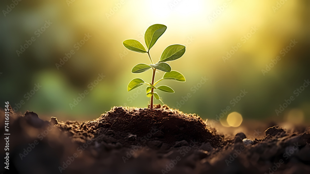 Fresh seedlings sprout from rich forest soil Fresh seedlings sprout from rich forest soil