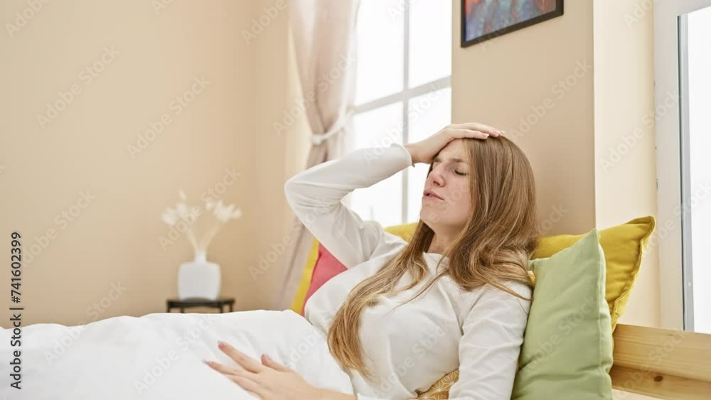 Frustrated young blonde mad with rage, sitting on bed, screaming in fury. angry, aggressive woman in pyjama shouting in bedroom, exuding intense, unhappy emotions Frustrated young blonde mad with rage, sitting on bed, screaming in fury. angry, aggressive woman in pyjama shouting in bedroom, exuding intense, unhappy emotions