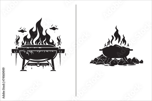 Barbecue grill Silhouette vector icon design and Grill bbq vector icon set illustration. BBQ silhouette vector on White background.