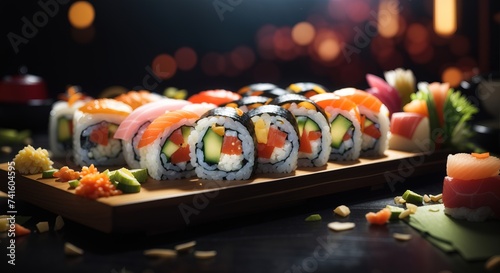 Food sushi set on a dark background