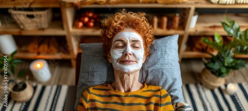 Elderly woman in facial mask at spabeauty, wellness, relaxation concept with space for text. photo