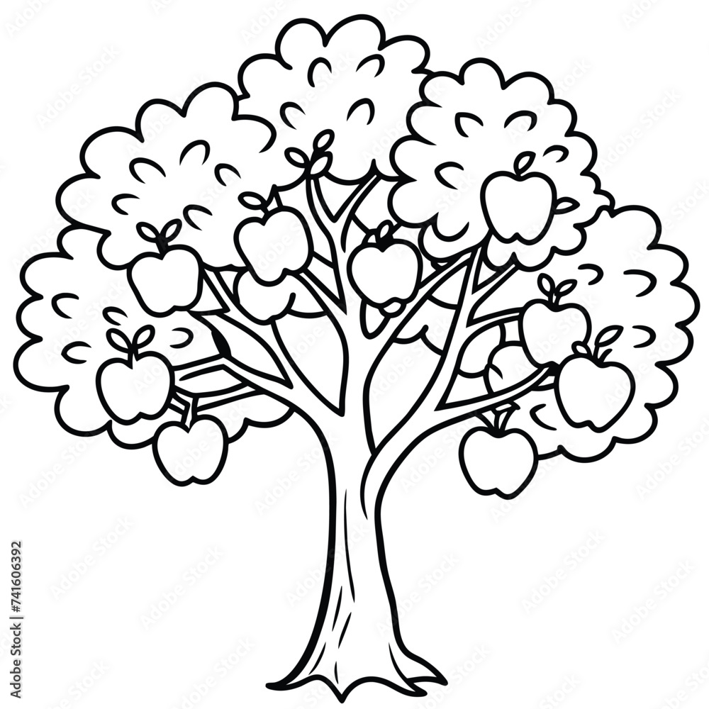 Fototapeta premium Coloring book apple tree with outline stroke.