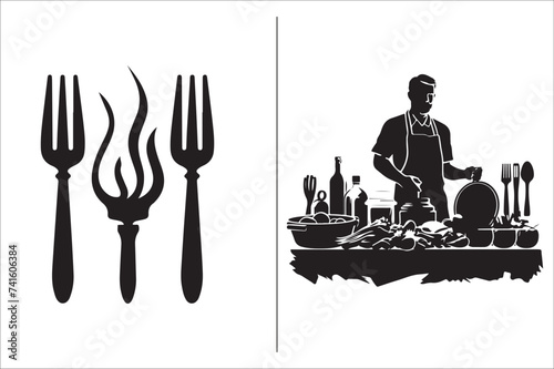 Barbecue grill Silhouette vector icon design and Grill bbq vector icon set illustration