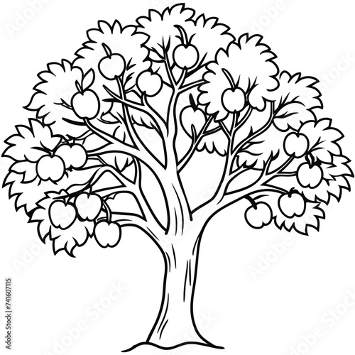 Coloring book apple tree with outline stroke.