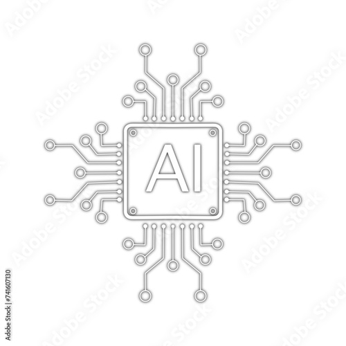 Microchip line icon Artificial Intelligence Microchip Sign Icon, white isolated flat line icon