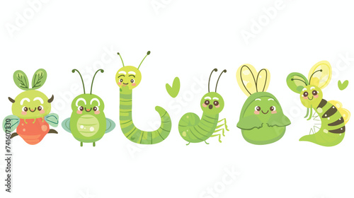 Green insect icon set. Mantis praying grasshopper