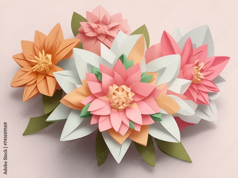 Obraz premium Flowers origami , paper flowers on white background