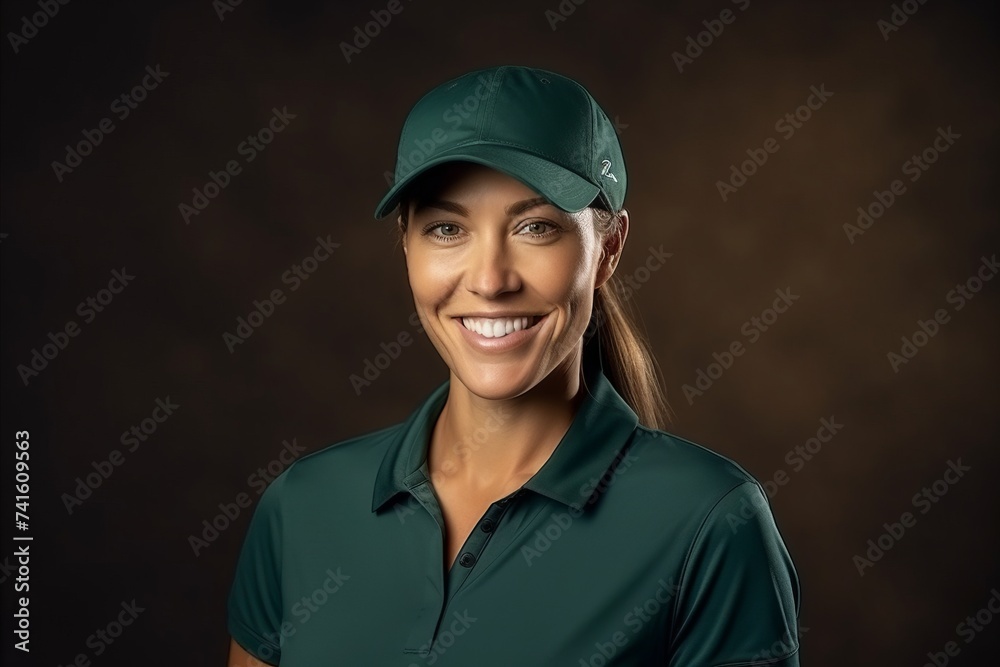 Portrait of a beautiful young woman wearing cap and green shirt. Portrait of a beautiful young woman wearing cap and green shirt.