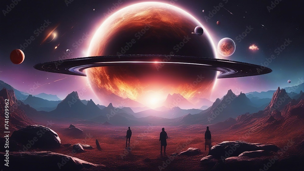 alien planet in space exploding black hole, Alien space planet landscape alien planet in space exploding black hole, Alien space planet landscape