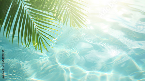 Palm leaf and sand beach abstract background. Summer vacation concept. Generative ai. © tonktiti