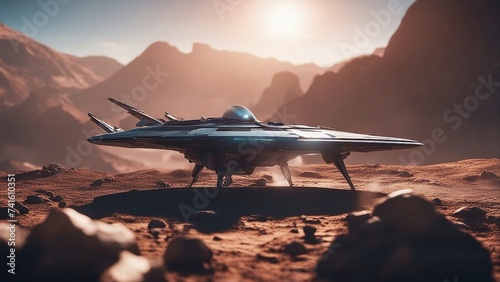ufo in the desert Space fighter and alien planet 